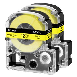 USUPERINK 2 Pack Compatible for LabelWorks Label Maker Tape LC-4YBP LK-4YBP SC12YW 1/2" 12mm 0.47" Black on Yellow Label Tape for LabelWorks LW300 LW400 LW500 LW700 LW-K200PX Label Maker