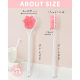 Manmihealth 15.7" Cute Silicone Back Scrubber & Soft Shower Brush Face Scrubber Set (3 PCS), Paw-Shaped Silicone Back Brush & Body Facial Scrubber with Super-Soft Bristles Combination(PinkSet)