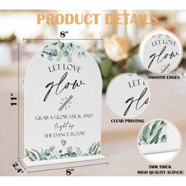 Greenery Let Love Glow Sign, 8 x 11 Inch White Arch Acrylic Wedding Sign with Holder, Wedding Sign for Ceremony and Reception, Wedding Decoration, Wedding Supplies - H31
