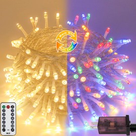 66FT 200 LED Color Changing Christmas String Lights with Remote & Timer & Memory Function, 11 Lighting Modes Waterproof Fairy String Lights for Xmas Holiday Party Garden (Warm White & Multicolor)