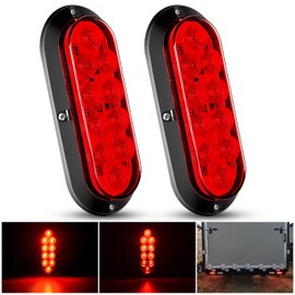 Nilight 6 Inch Oval Red LED Trailer Tail Light Surface Mount 2PCS 10 LEDs Waterproof Stop Brake Turn Trailers Lights for Truck RV Boat Bus Lorry Camper Van Caravan