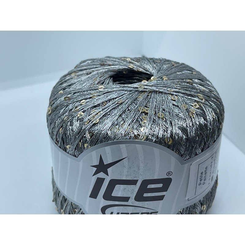 Petite Paillette Grey with Gold Mini Sequins Yarn - 50