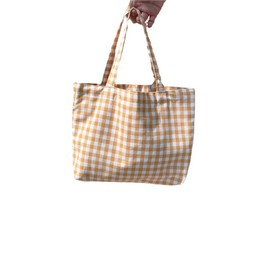 Joyhey 1 Pc Plaid Small Green Canvas Tote Bag, Grocery Shopping Bag, Beach Bag 8.6" x 12.6" x 3.1"