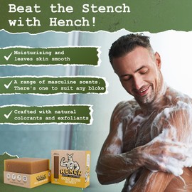 HENCH – Mens Soap Bar 2 Pack Handcrafted Natural Soap for Men Exfoliating Moisturising Man Soap Palm Oil Free and No Harsh Chemicals Soothes Dry Irritated Skin (Gold Rush Honey 2pk)