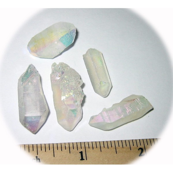 New 5 Beautiful .8-1.2" Angel Aura Quartz Crystal Points ~
