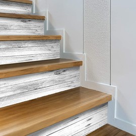funlife 3 Strips Peel and Stick Stair Risers Stickers, Self Adhesive Vinyl Stair Stickers Decals, Staircase Murals Decor for Steps, 39.37"X7.09", Faux Weathered Rustic Wood