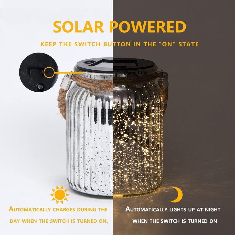 Hanging Solar Lantern Outdoor,Solar Lights Mercury Mason Jar Glass Hanging