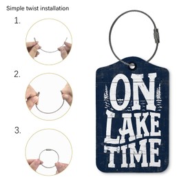 ZFQ Luggage Tags for Suitcases,Lake Gift,Navy Blue Lake Travel Suitcase Tags,2 Pack Luggage Tags Label with Steel Loop Baggage Tag,Lake Lover Gifts,On Lake Life