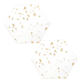 sourcing map 2pcs Gold Foil Acrylic Cup Coaster, Hexagon Acrylic Drink Coaster Non-Slip Table Coaster for Dining Table Centerpiece Decor