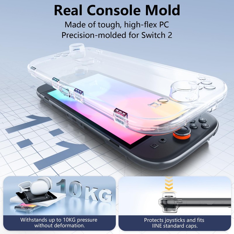 IINE Clear Storage Case for Switch 2 Console, Full-Body Hard