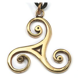 Triskelion Celtic Bronze Pendant Necklace Jewellery, incl black cotton sting, Pendant total length: 4.5cm