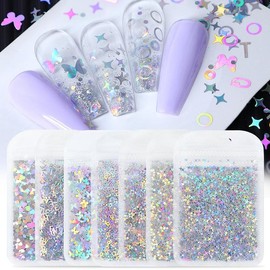 Glitter Sequin Nail Art Decoration, 7 Counts/set Mixed Shaped Glitter Nail Art Decoration, DIY Materials for Nail Art Decoration & Jewelry Making