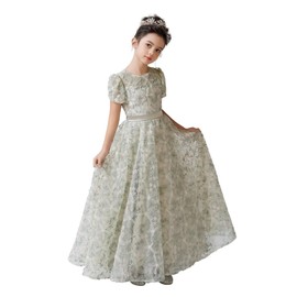 Sage Green HOCO Dresses for Girl 14-16 Tulle Appliqued Flower Girl Dress Plus Size Elegant 3D Embroidery Long Dress for 16