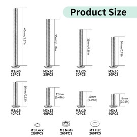 1040 Piece M3 Screws Set, Pan Head Allen Screws Nuts Set, Pan Head Screws with Nuts Set, Machine Screws Assortment, Threaded Screws and Nuts with Washers Set