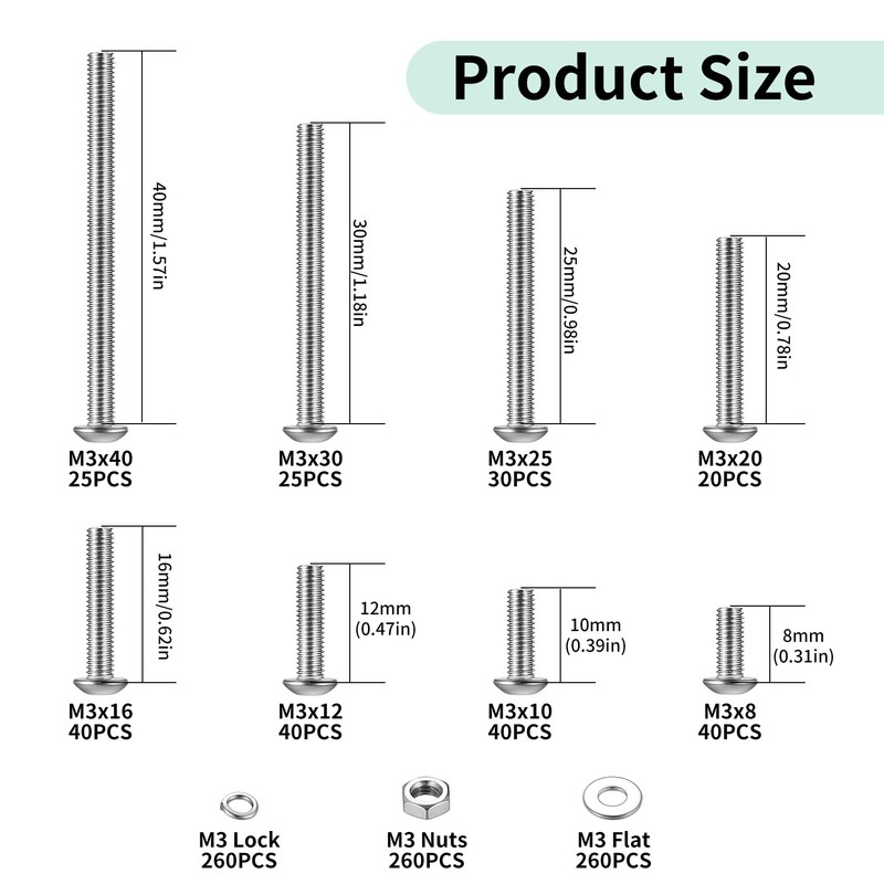 1040 Piece M3 Screws Set, Pan Head Allen Screws Nuts