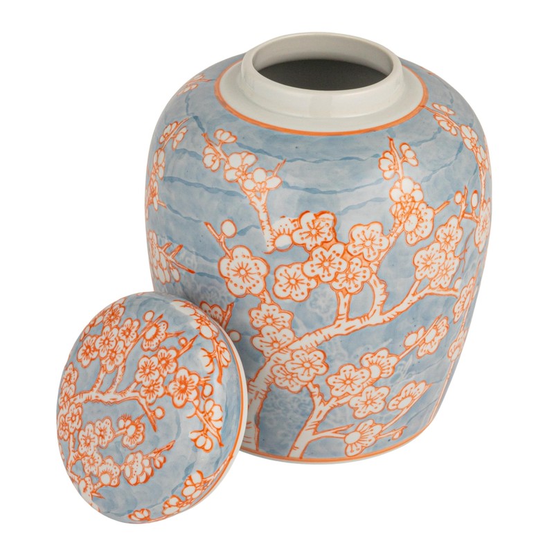 Creative Co-Op Decorative Ceramic Ginger Jar with Lid, Blue and
