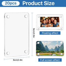 Akamino 20 Pcs Acrylic Fridge Magnetic Picture Frame, 2.36x3.54 In Clear Double-Sided Frameless Magnetic Picture Frame Compatible with Instax Mini/Polaroid Camera for Fridge Locker Photo Display