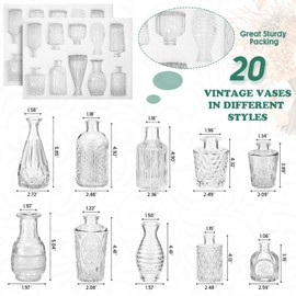 20 Pcs Glass Bud Vase Set Small Vases for Flowers Vintage Flower Vase in Bulk Cute Glass Vases for Centerpieces Rustic Decorative Glass Vase for Wedding Table Home Christmas Decoration (Clear)
