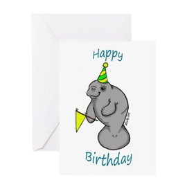 CafePress Happy Birthday Manatee Greeting Cards Folded Greeting Card Glossy