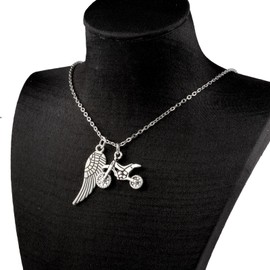 Zuo Bao Motorcycle Memorial Jewelry Memorial for Brother Dad Husband Sympathy Gift Riding with Angels Bracelet with Wing Car Truck Memorial (necklace)