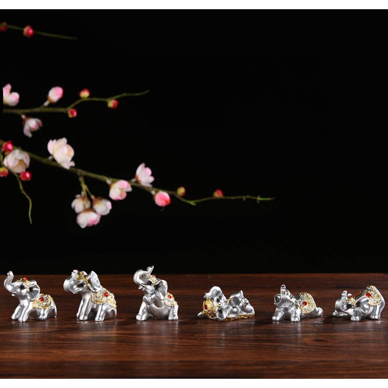 Silver Resin Small Elephants Statues Home Decor Collection Gift Set