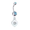 Letter D Silver Heart with Light Blue CZ Crystal Silver