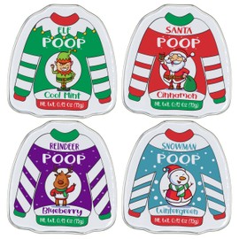 4E's Novelty Christmas Poop Mint Candy 4 Pack in Ugly Sweater Tins, Funny Christmas Candy, Stocking Stuffers for Men & Women KidsFun Breath Candy Mints, Unique Christmas Stocking Stuffers