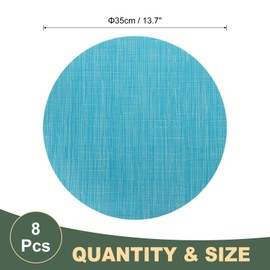 sourcing map 8 Pcs Placemats, 13.7 Inch PVC Placemats Round Braided Place Mats Non-Slip Heat Resistant Place Mats Washable Table Mats for Dining Table Bamboo Texture Surface, Blue