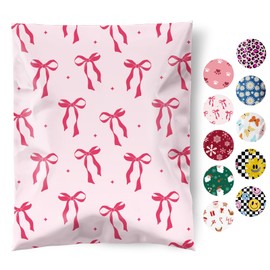 Fuxury Poly Mailers 10x13 Inch 50Pcs Shipping Bags for Clothing Strong Adhesive Shipping Envelopes for Small Business Self Seal Pink Bows Poly Bag Mailing Envelopes