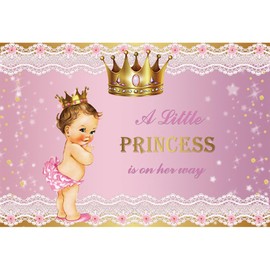 Xiaoterna 5x3ft Little Princess Baby Shower Backdrop Royal Crown Pink Lace Girl Photography Background Golden Dots Crown Glitter Backdrop Birthday Party Decoration Kids Portrait Photo Props