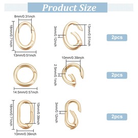 BENECREAT 6 Pcs 3 Styles Real 18K Gold Plated Oval Clasp Spring Clasp, Brass Metal Spring Gate Rings for Necklace Bracelets Jewelry Making