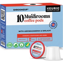 Shroomzup Mushroom Coffee K Cups 12 Pods - 10 Mushroom Coffee with Ashwagandha and Shilajit - Dark Roast Single Serve K-Cup Pods