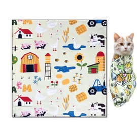 ASDTGOE Cat Wrap for Cutting Nails Cloth Burrito Wrap for Nail Clipping,Scratch and Escape Prevention,Multi-Purpose Swaddle Wrap Pet Worker (Farm + House, 27.56inchx27.56inch)