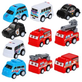 Cadimus Pull Back Toy Cars, 10 Pieces Aauto Children's Toy from 1 2 3 4 Years, Toys for Mini Police Cars, Toys for Mini Fire Engines, Toy Car for Toddlers, Boys Toy