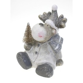 Set of 2 x Sitting Decorative Cockerel/Chicken Ceramic White Beige, 21 x 17 cm Deco Figurine for Spring Summer Easter