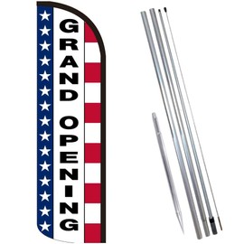 Vista Flags GRAND OPENING (Stars & Stripes) Premium Windless Feather Banner Flag Kit (Flag, Pole, & Ground Mt)