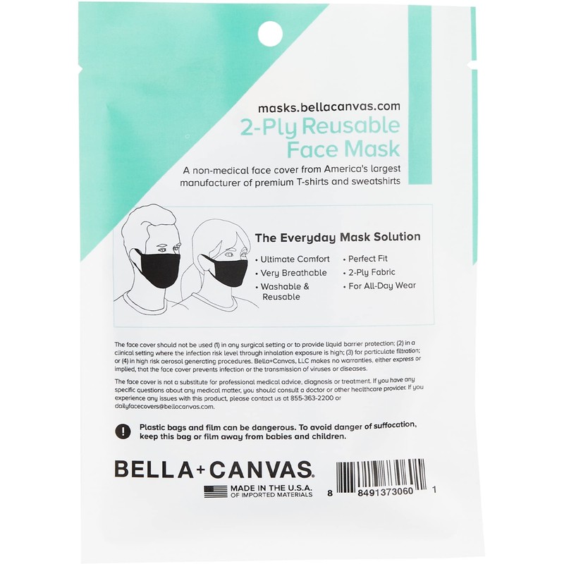 Bella Canvas womens Face Cover Handkerchief, Black, Small-Medium US