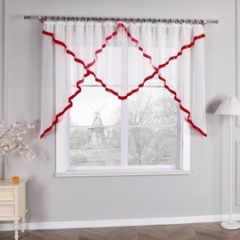 HongYa Kuvertstore Transparent Voile Curtain with Satin Ribbons, Ruffle Tape Curtain