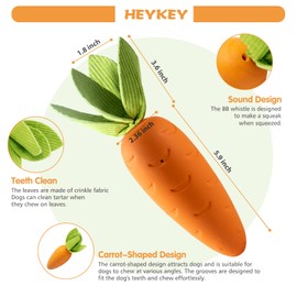 HEYKEY Dog Squeaky Chew Toys, Indestructible Suitable for Aggressive Chewers, Durable Natural Rubber Carrot Dog Toys Milk-Flavored Dog Teeth-Cleaning Toy for Puppy Medium Large Dogs, Orange
