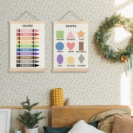 Supwhd Shapes Colors Posters for Classroom Wall, Shapes Colors Learning Poster Hanger Frame Wall Decor for Classroom Nursery Kids Room Playroom Preschool Decor, 16x24 Inches Set of 2