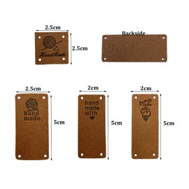 Wenplus 40 Pieces Handmade Leather Labels PU Leather Handmade Embossed Tags with Holes Embellishments DIY Accessories for Clothes Jeans Bags Shoes Hat - 4 Styles, Dark Brown