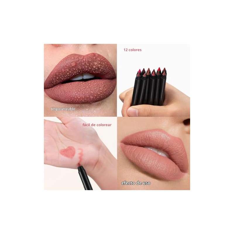 Lápiz Delineador de Labios Versátil, Acabado Mate, Natural y Sedoso,