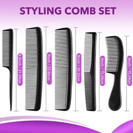5 Piece Combs for Women and Man, Premium Black Hair Comb, Fine Tooth Tail Professional Combs and Styling Comb Set, Perfect for Parting, Teasing, Hairdressing, and Everyday Styling
