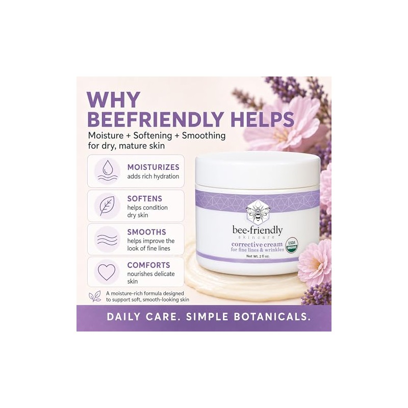 Face Moisturizer Organic Corrective Cream by BeeFriendly, USDA Certified Rich