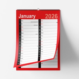 2026 Wall Calendar A4 Month to view A4 Red and black 2026 Wall PLanner Calendar Monthly Office School