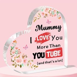 JETTOP Mother's Day Gift for Mummy Funny Mummy Gifts Mum Birthday Christmas Heart Acrylic Plaque Mum Gift Mummy, I Love You More Than YouTube
