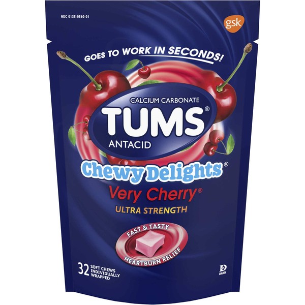 TUMS Chewy Delights Ultra Strength Soft Chews, Very Cherry 32 ea (Pack of 2)