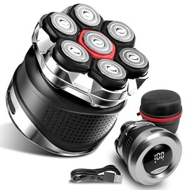 Men's Electric Rotary Shavers Bald，2025 Upgrade 7D Floating Electric Shaver with LED Display, IPX6 Waterproof, Type-C Fast Charge, Magnetic Heads, Travel Case - Ideal Men's Grooming Gift (Black)