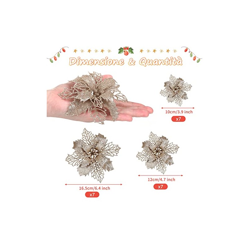 GWHOLE 21 Nochebuenas Navideñas Adornos para Árbol de Navidad, 10/12/16cm