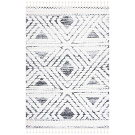 SAFAVIEH Moroccan Tassel Shag Collection Accent Rug - 3' x 5', Ivory & Grey, Boho Design, Non-Shedding & Easy Care, 2-inch Thick Ideal for High Traffic Areas in Foyer, Living Room, Bedroom (MTS614A)